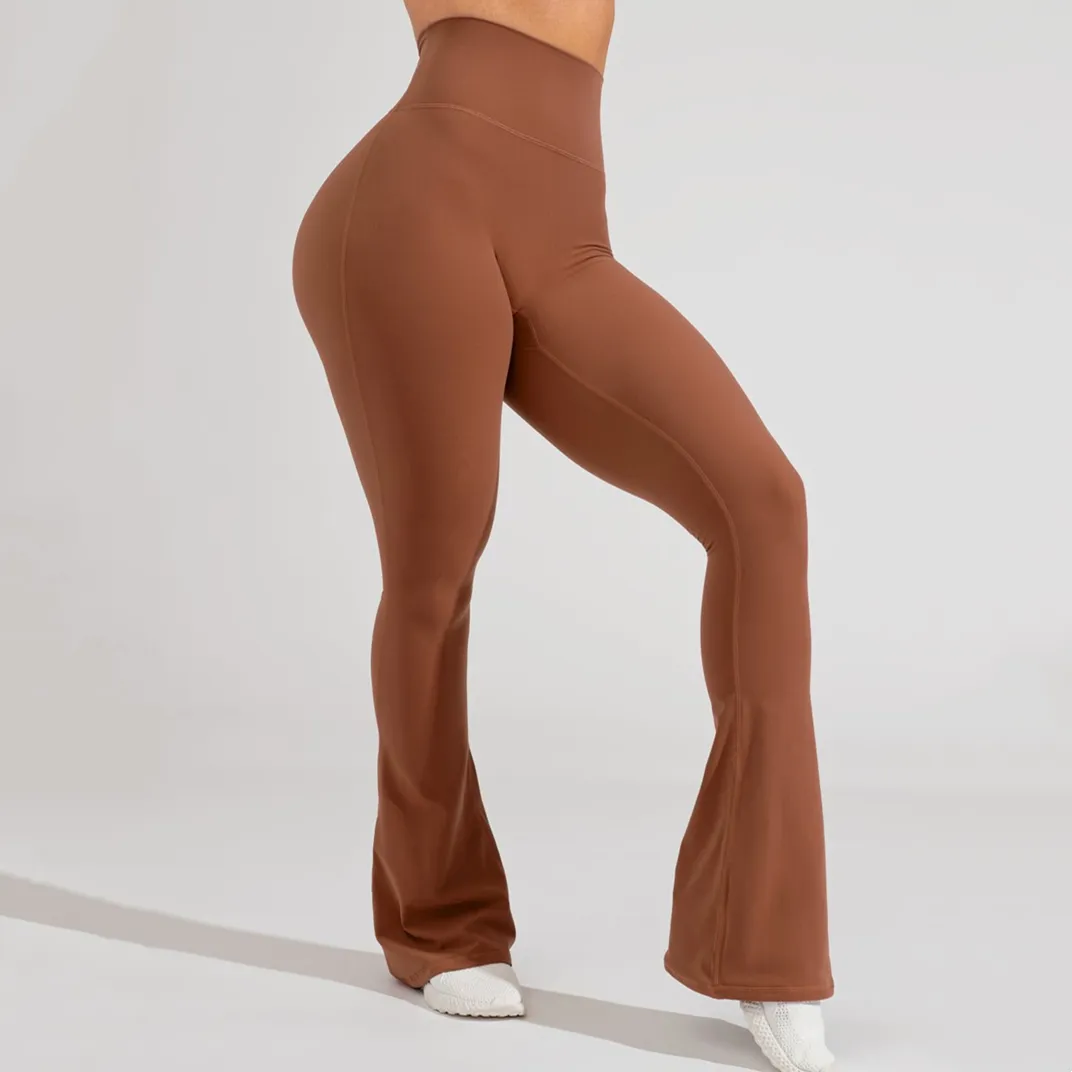 Oem Kualitas Tinggi Plus Ukuran Mentega Lembut Scrunch Butt Tinggi Pinggang Gym Polyester Spandex Flare Kebugaran Yoga <span class=keywords><strong>Legging</strong></span> untuk Wanita