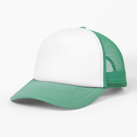 Gorra Trucker de Malla de Algodón Bicolor Blanca y Caqui con Logotipo de Jardín Bordado en 3D Dorado Ovalado Personalizado y Cierre Ajustable