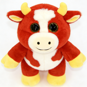 Vache en peluche rouge et blanche personnalisée, jouet en peluche doux avec cornes et sabots jaunes, 31cm-50cm, unisexe pour enfants - Product Image 1