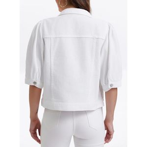 Veste en jean courte pour femme, coupe courte, manches bouffantes, avec poches, blanchie à la cendre, pour femme - Product Image 6