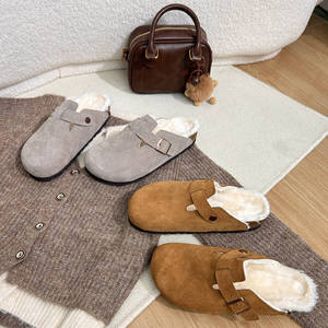 Invierno moda hebilla Birkenstocks suela gruesa <span class=keywords><strong>zuecos</strong></span> planos para mujeres zapatillas peludas - Product Image 3