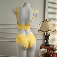 Ensemble soutien-gorge et culotte en dentelle pour femme avec nœud, transparent, push-up, lingerie, vêtements de nuit, tenue de club, tenue de soirée