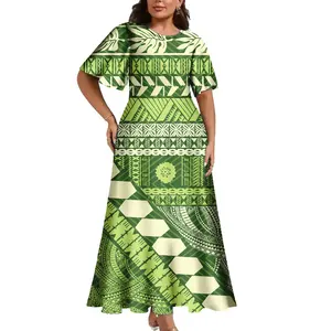 Samoan Puletasi Custom Lage Moq Print Polynesische Maxi Jurk Plus Size Elegante Tapa Feest Avondjurken Voor Vrouwen Jurk 2024