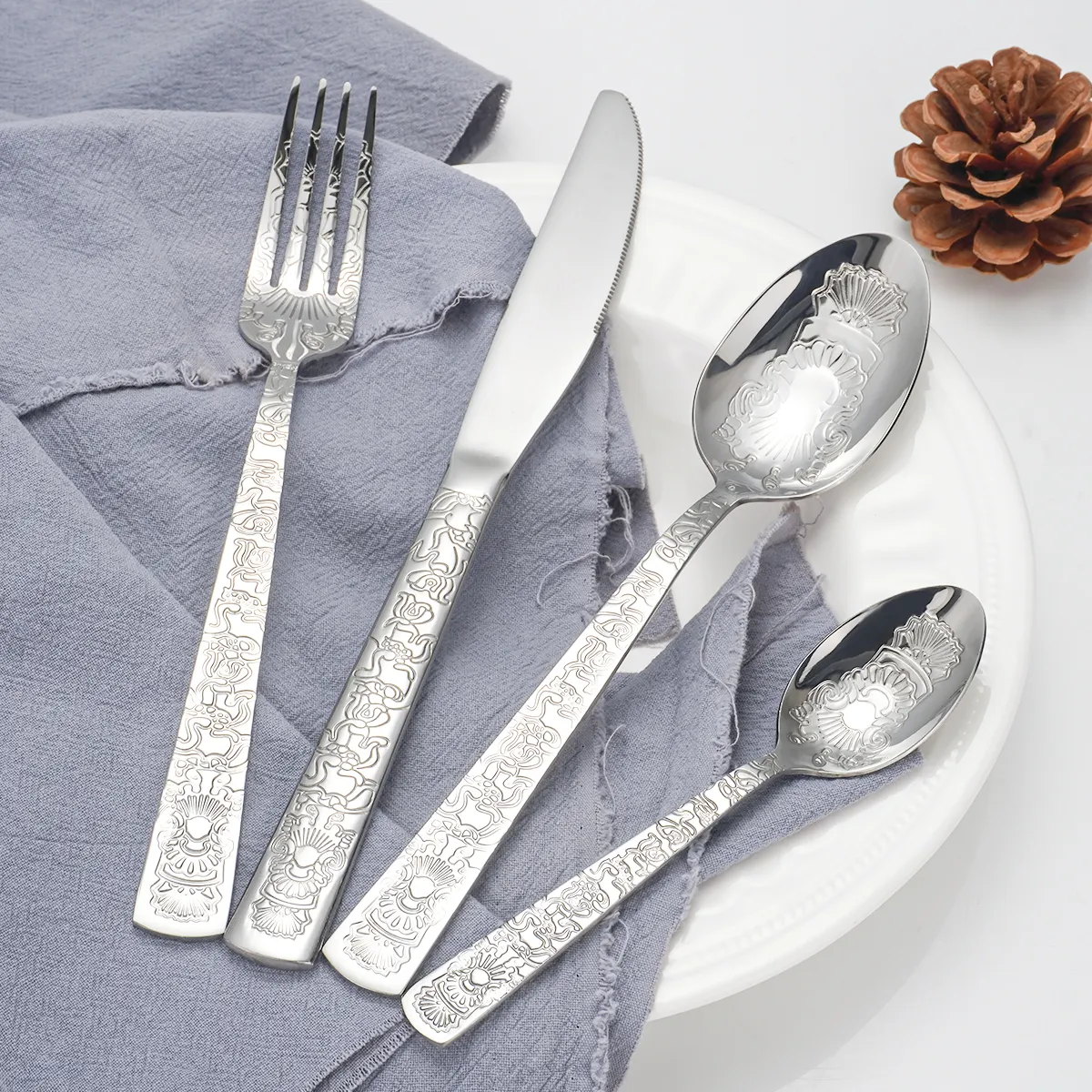 4/84/120/144/168 Pcs Middle East Wedding Silverware Flatware Unique Polished Fork Knife And Spoon Stainless Steel Cutlery Set