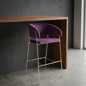 Velvet Upholstered <b>Foam</b> Filled Bar Stool Metal Frame Curved Back Chair Gold Finish Modern <b>Seating</b> for Kitchen Island Home Bar - Product Image 4