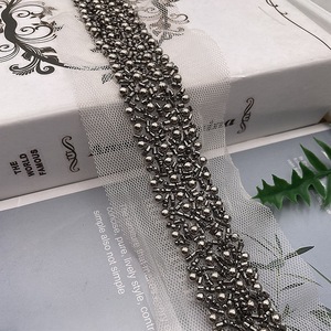 Fabricant fait à la main crochet perle maille tissu code à barres perle dentelle perle dentelle avec pierres pour accessoires de robe de mariée - Product Image 5