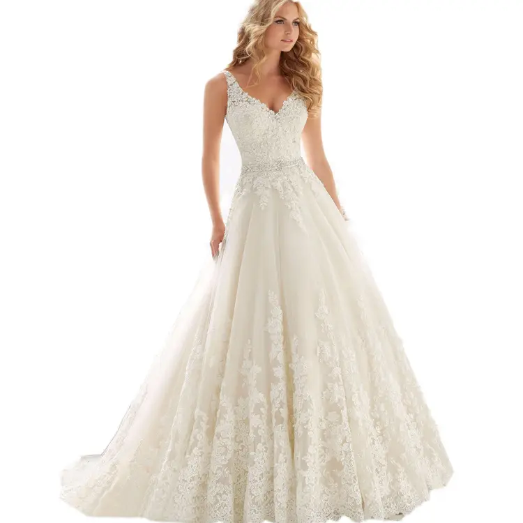 Deep V large size lace slim bridal wedding dress wedding dresses for women