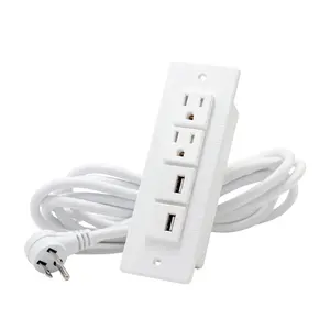 Surge protector mountable extension cord 4 Outlet 2 USA socket with 2 USB port power strip white