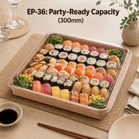Plateau à sushi carré en papier kraft jetable écologique EP-20 avec couvercle en PET anti-buée sans BPA pour restaurant, plats à emporter, pique-nique, en vrac