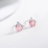 Boucles d'oreilles clous tendance en argent sterling 925 ED1118 avec zircon pour femme, design oreilles de chat mignonnes, bijoux en argent