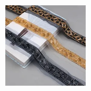 diy shoes hat sewing accessories lace gold silver black glass beads handmade heavy stitching mesh organza fabric for costume