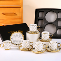 Tasse à thé en céramique européenne plaquée or moderne de luxe 2025 Coffret cadeau Tasse et soucoupe Ensemble cadeau de 6 tasses à café et soucoupes