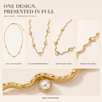 Collier unisexe tendance en acier inoxydable plaqué or 18 carats avec pendentif zircon et perle d'eau douce flottante, chaîne ondulée irrégulière, cadeau idéal