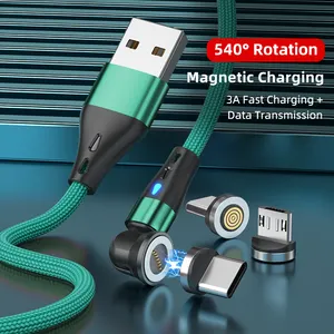 Neuankömmling 540 Schnell ladegerät mit rotierendem Magnet ladegerät 3-in-1-Kabel L-Form und gerades 3A-USB-Datenkabel Für Android Typ C.