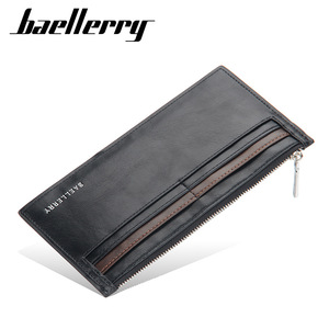 กระเป๋าสตางค์ผู้ชาย Baellerry หนัง PU กระเป๋าสตางค์ซิปใส่บัตรได้หลายใบ สีดำกาแฟ สีพื้น ตกแต่งด้วยตัวอักษร - Product Image 1