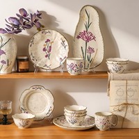 Vaisselle en céramique de luxe vintage de style français, service de table en porcelaine fine, motif végétal, série Herbes d'automne et Arbres, pièce unique