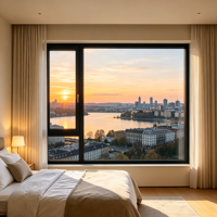 Fenêtre panoramique en aluminium à rupture de pont thermique de haute qualité, grand panneau de verre Low-E pour immeuble résidentiel de grande hauteur