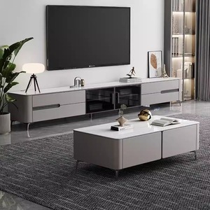 Support <span class=keywords><strong>TV</strong></span> carré en bois et marbre moderne de luxe et ensemble de table basse tiroirs multifonctions de salon meubles design décor 2025 - Product Image 2