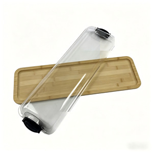 Bamboo Bread <b>Tray</b> With Transparent Cover Double Opening Flip Top For <b>Baking</b> Dessert <b>Storage</b> - Product Image 3
