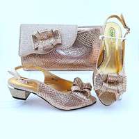 Ensemble de chaussures de mariée et de sac pour femmes, à talon bas, africain, assorti, robes, AB8649,
