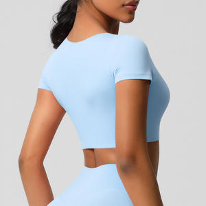 Camiseta Deportiva Ajustada para Mujer, Venta al por Mayor, Manga Corta, Top Corto para Fitness, Ligera, Transpirable, Ropa Deportiva de Alta Calidad - Product Image 6