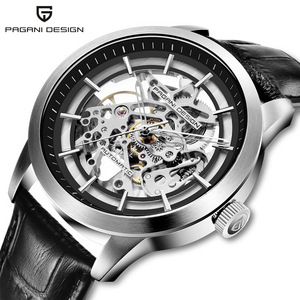 Berjani Mechanical <b>Watch</b> <b>Automatic</b> <b>Skeleton</b> Men's 30M Waterproof Stainless Steel Case Blue Leather Strap - Product Image 2