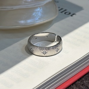 S925 Pure <b>Silver</b> Brushed Star <b>Ring</b> Vintage Niche Design Simple Elegant Temperament <b>Adjustable</b> Hexagonal Star Finger <b>Ring</b> - Product Image 4