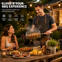 Panier de rôtissage en acier inoxydable pour barbecue, avec poignée en bois, panier de grillade rotatif pour barbecue extérieur, vente en gros