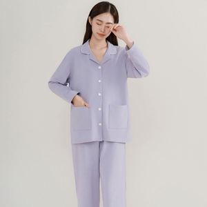 Set Pigiama Termico Autunno/Inverno 2026 per <span class=keywords><strong>Uomo</strong></span> e Donna in Cotone Lavorato a Maglia con Colletto e Maniche Lunghe, Due Pezzi per <span class=keywords><strong>Casa</strong></span> - Product Image 3