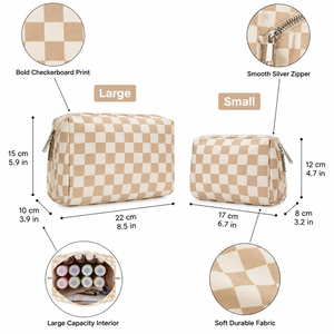 Travel <b>Makeup</b> <b>Bags</b> Large Small 2 Sizes Checkered Stripe Leopard Print Water Resistant Nylon Cosmetic Zipper Toiletry Women Gifts - Product Image 2