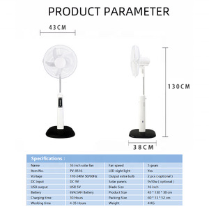 Quạt Sạc Năng Lượng Mặt Trời Pin Đứng Sạc Không Chổi Than 6V 16 Inch Khẩn Cấp Với Bảng Điều Khiển Năng Lượng Mặt Trời Quạt Điện Bệ - Product Image 5