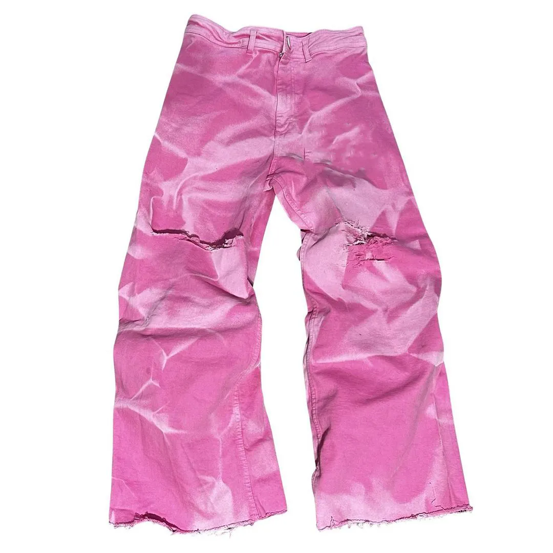 ZhuoYang衣服カスタムホット販売新しいスタイルの女性サイドポケット付きピンクのズボン女性のパンツデザイン高品質のフレアジーンズ