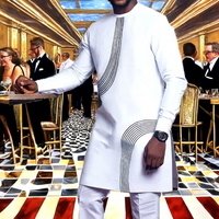 CCY Vintage Blanc Ethnique Africain Boubou Homme Musulman Vêtement Islamique Ramadan Jalabiya pour Hommes Qamis Homme Musulman
