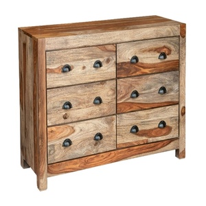 Solid Sheesham Wooden Sideboard <b>Chest</b> of Drawers with 6 <b>Storage</b> Drawers | Rustic Wooden Cabinet | Bedroom <b>Storage</b> Unit - Product Image 3