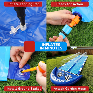 Blue Race Car Style Water Slide with Safety Landing Zone and 2 <b>Boogie</b> <b>Boards</b> for Kids Backyard Racing - Product Image 3