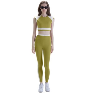 Conjunto Deportivo Aoyema con Diseño de Contraste, Estilo Vintage, Camiseta Corta con Relleno y Leggings para Yoga, Ropa de Gimnasio para Mujer - Product Image 5