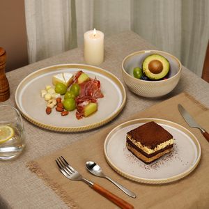 Service de table en grès EKA 12 pièces, assiettes et bols en céramique résistants aux rayures, compatibles lave-vaisselle et micro-ondes - Product Image 2