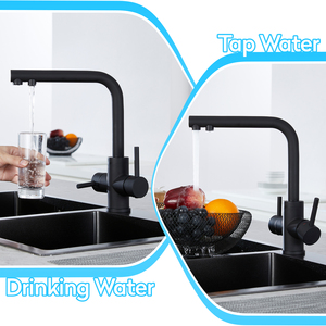 ก๊อกน้ำห้องครัวสแตนเลส 304 คลาสสิก พร้อมมือจับคู่ สีดำ สำหรับน้ำร้อนและน้ำเย็น เหมาะสำหรับโรงแรม - Product Image 2