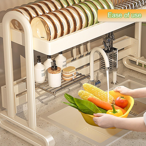 2 Layer Stainless Steel Multifunctional Over the Sink Shelves Organizer Silver Dish Drainer Drying <b>Storage</b> <b>Rack</b> for <b>Kitchen</b> - Product Image 5