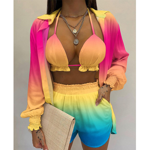 Vente en gros et dropshipping de maillots de bain floraux 3 pièces pour femmes, vêtements de plage, <span class=keywords><strong>ensemble</strong></span> de bikini sexy - Product Image 2