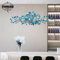 Lustre LED en fer et acrylique, motif Ginkgo vert, pour hall d'entrée, salon, restaurant, villa de luxe, escalier d'hôtel, duplex, L80cm