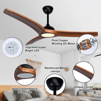 Ventilateur de plafond à faible bruit avec lumière LED, télécommande, moteur DC, 3 pales en bois massif, 42 pouces, 48 pouces, 52 pouces