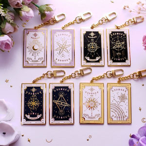 Großhandel Custom Silber 18 Karat vergoldet Edelstahl Männer Frauen Schlüssel ring Hummer verschluss Vintage Amulett <span class=keywords><strong>Tarot</strong></span> karten Schlüssel bund - Product Image 2