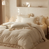 Ensemble de literie en coton lavé doux, couleur unie, bord festonné, ensemble de housse de couette 4 pièces pour une chambre confortable