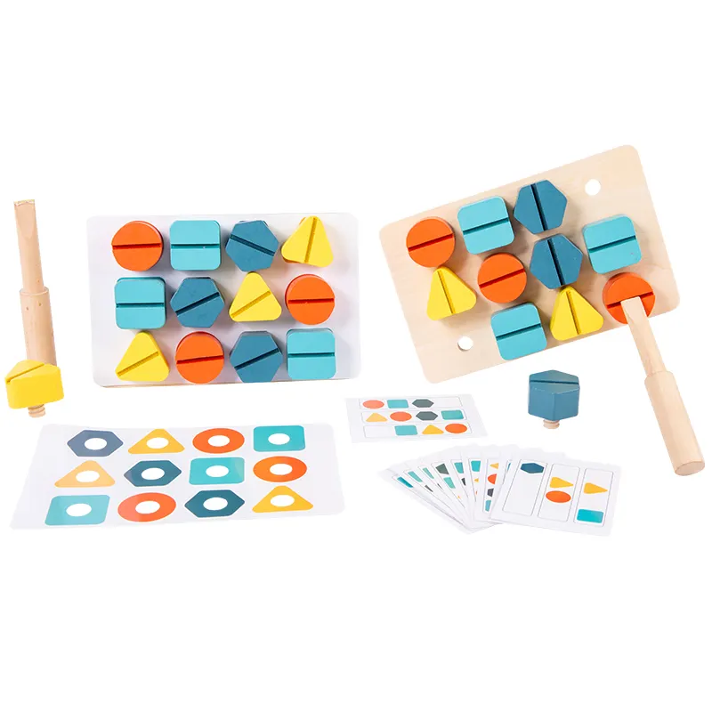 나무 견과와 볼트 장난감 패턴 카드 몬테소리 교육 학습 장난감 도구 일치하는 좋은 모터 기술 유아 선물