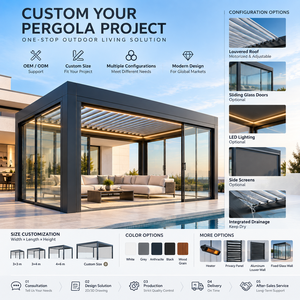 Pérgola Bioclimática <span class=keywords><strong>de</strong></span> Aluminio <span class=keywords><strong>con</strong></span> Techo <span class=keywords><strong>de</strong></span> Láminas Motorizadas y Puertas Corredizas <span class=keywords><strong>de</strong></span> Vidrio, Fijada a la Pared - Product Image 3