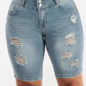 Mode solide mince bout à bout pantalon de levage femmes élasticité Denim Shorts décontracté minceur déchiré jean tempérament femmes court - Product Image 1