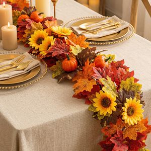 Guirlande de feuilles d'érable artificielles d'automne avec citrouilles et tournesols, 100cm-200cm, décoration pour cheminée, balcon - Product Image 2