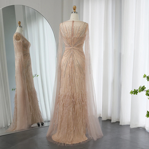 Sang Trọng Dubai Rượu Sâm Banh Lông Arabic Hollow Trong Buổi Tối Ăn Mặc Cho Phụ Nữ Cưới Sinh Nhật Trang Phục Chính Thức Đảng Gowns SCZ086-1 - Product Image 6