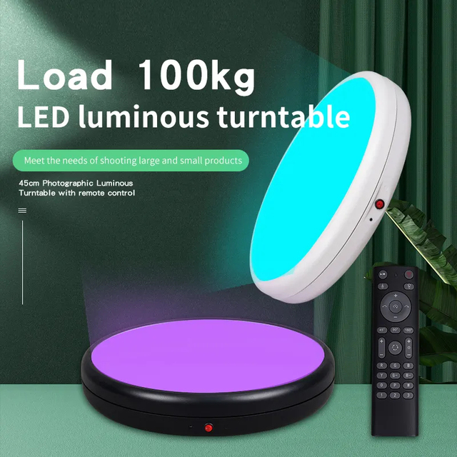 45CM Motorized Rotation Small Panel Turntable with Remote Rotating Display Stand Turntable 360 Degree with Light